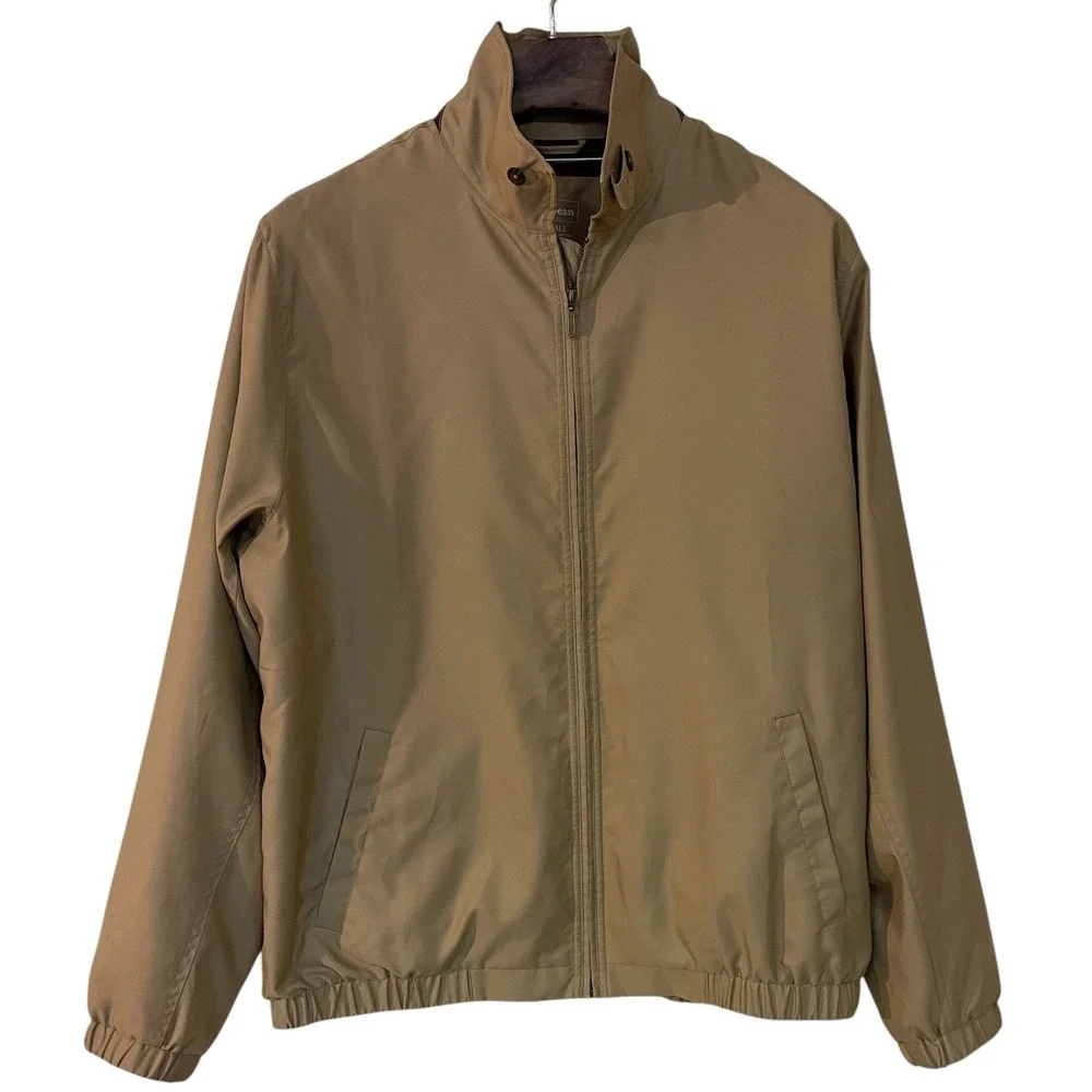 LL Bean Men Tan H2Off Full Zip Warm Up Jacket Plaid Flannel Lined Preppy XL Tall